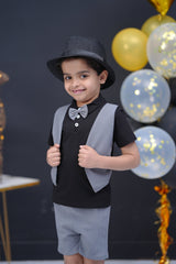 2 Pc Jacket Style with Bow Tie - Black
