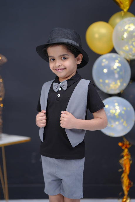 2 Pc Jacket Style with Bow Tie - Black