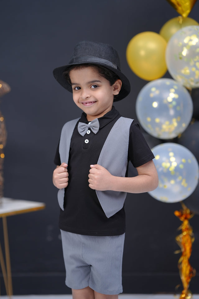 2 Pc Jacket Style with Bow Tie - Black