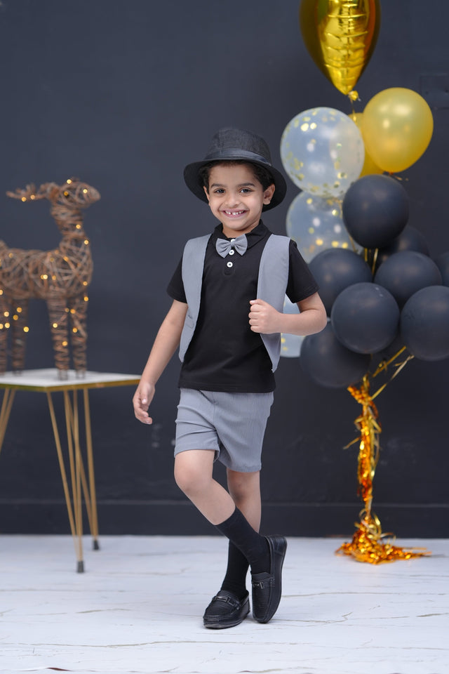 2 Pc Jacket Style with Bow Tie - Black