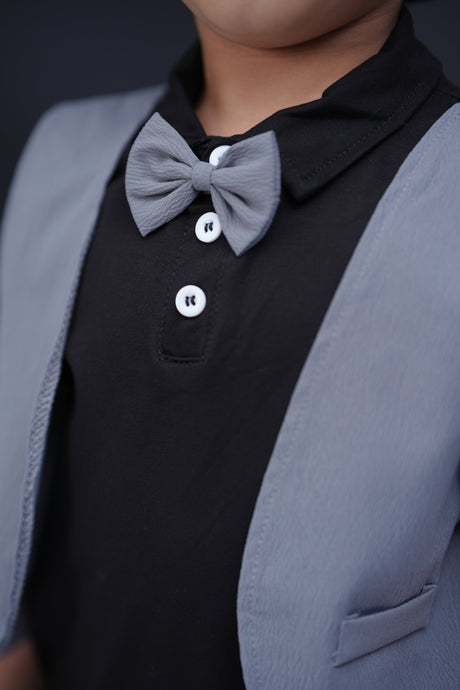 2 Pc Jacket Style with Bow Tie - Black