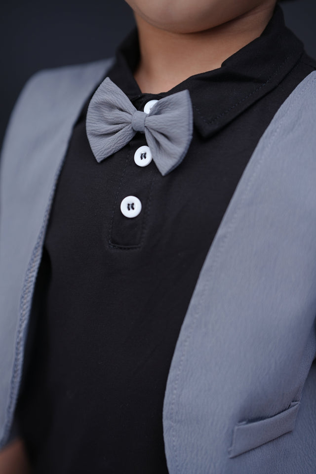 2 Pc Jacket Style with Bow Tie - Black