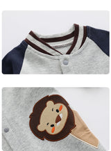 Baby's Cartoon Lion Print Casual Cotton Raglan Long Sleeve Romper, Toddler & Infant Boy's Bodysuit