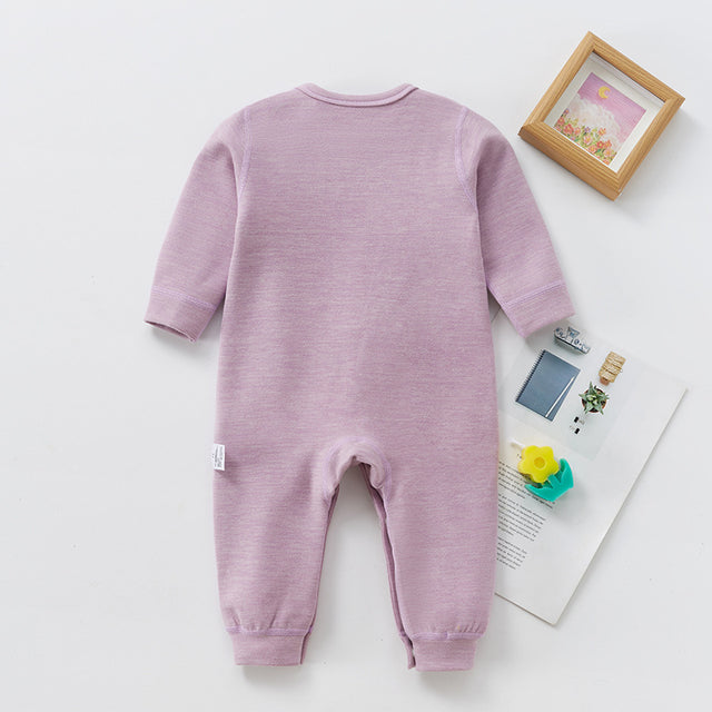 Baby spring and autumn knitted velvet side open long sleeve onesie double-sided woolen warm pajamas