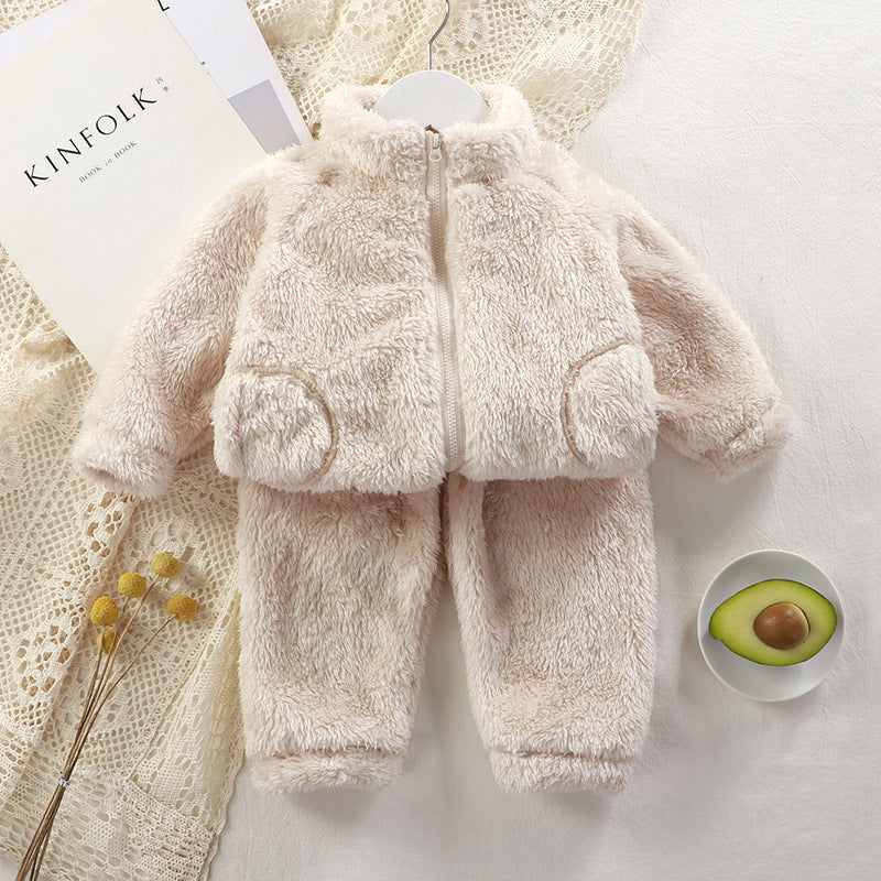 Winter Solid Color Warm Coat + Pants Pajamas