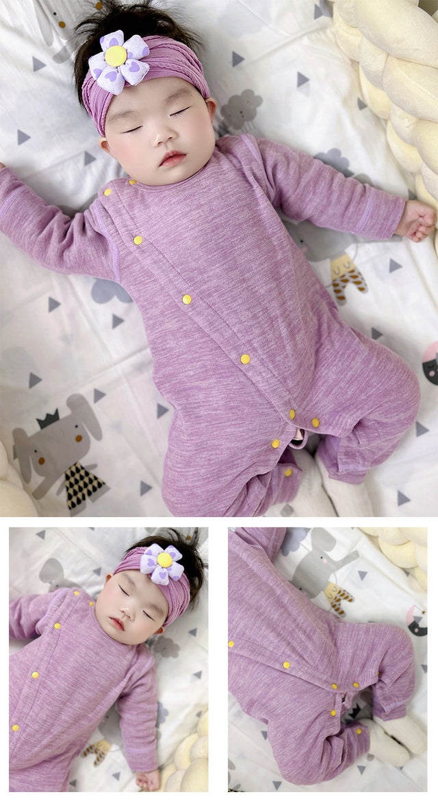 Baby spring and autumn knitted velvet side open long sleeve onesie double-sided woolen warm pajamas