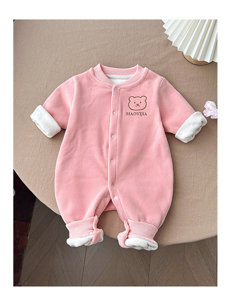 Baby autumn and winter warm one-piece home clothing plus fleece thick climbing suit