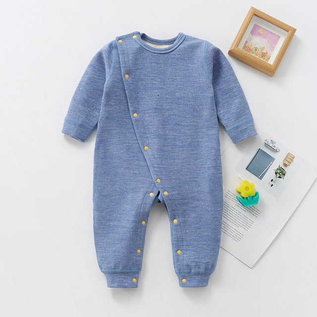 Baby spring and autumn knitted velvet side open long sleeve onesie double-sided woolen warm pajamas