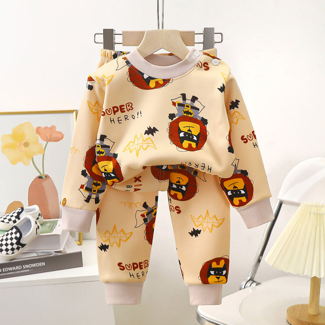 Children's fleece warm Batman printed suit milk silk new suit boys and girls thickened bottoming children's clothing