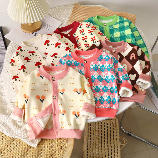 Autumn and winter new children's knitted coat boys and girls baby warm cardigan thickened sweater