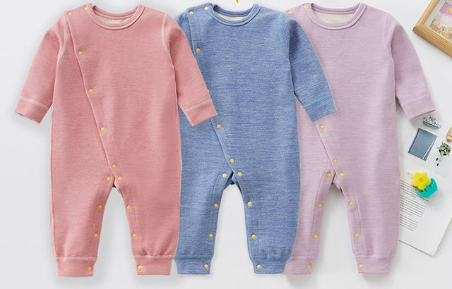 Baby spring and autumn knitted velvet side open long sleeve onesie double-sided woolen warm pajamas