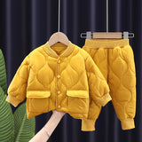 Childrens Winter Jacket Top And Bottom Clothes Set Solid Color Jacket For Boy Cotton Pants Two Piece Set Boy Girls Down Jacket