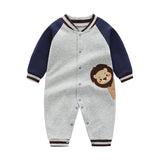 Baby's Cartoon Lion Print Casual Cotton Raglan Long Sleeve Romper, Toddler & Infant Boy's Bodysuit