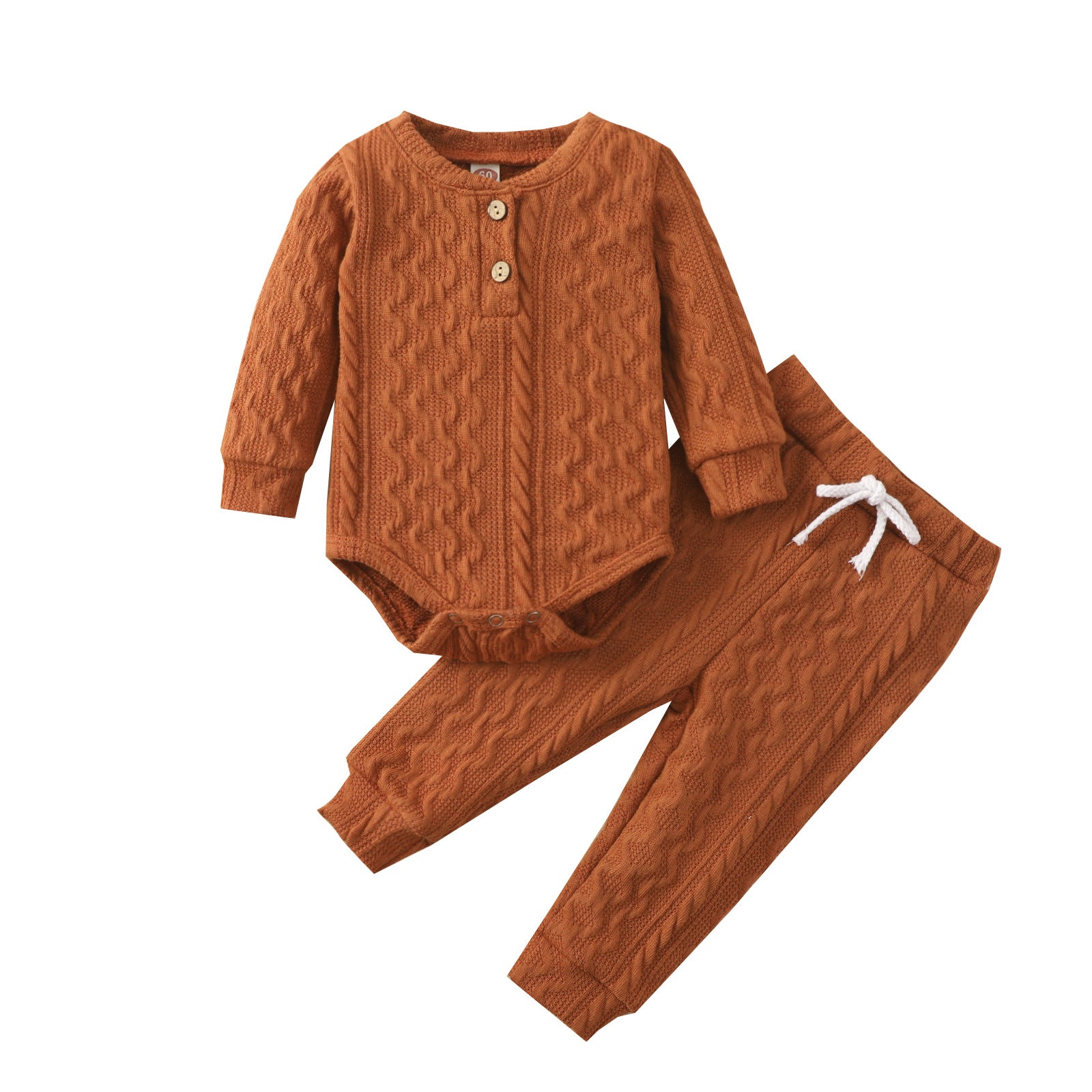 Solid Color Fried Dough Twists Long Sleeve Romper & Trousers