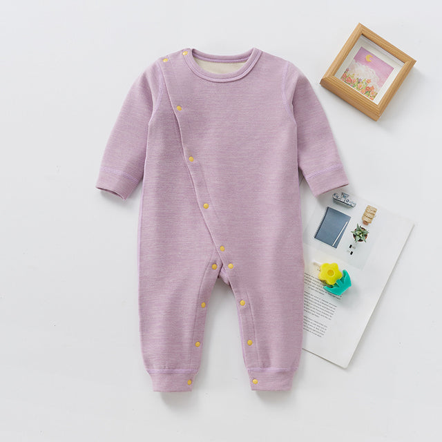 Baby spring and autumn knitted velvet side open long sleeve onesie double-sided woolen warm pajamas