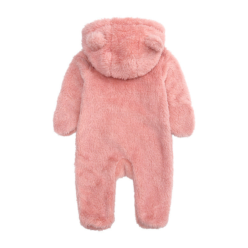 Flannel Thick Warm Zipper Bear Ear Hooded Outfit Snowsuit Baby Romper