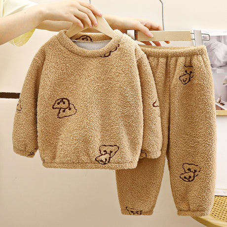 Childrens autumn and winter warm fleece and thick pajamas set