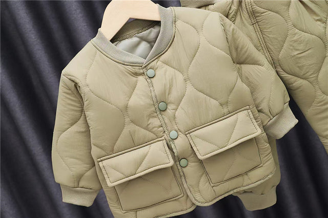 Childrens Winter Jacket Top And Bottom Clothes Set Solid Color Jacket For Boy Cotton Pants Two Piece Set Boy Girls Down Jacket