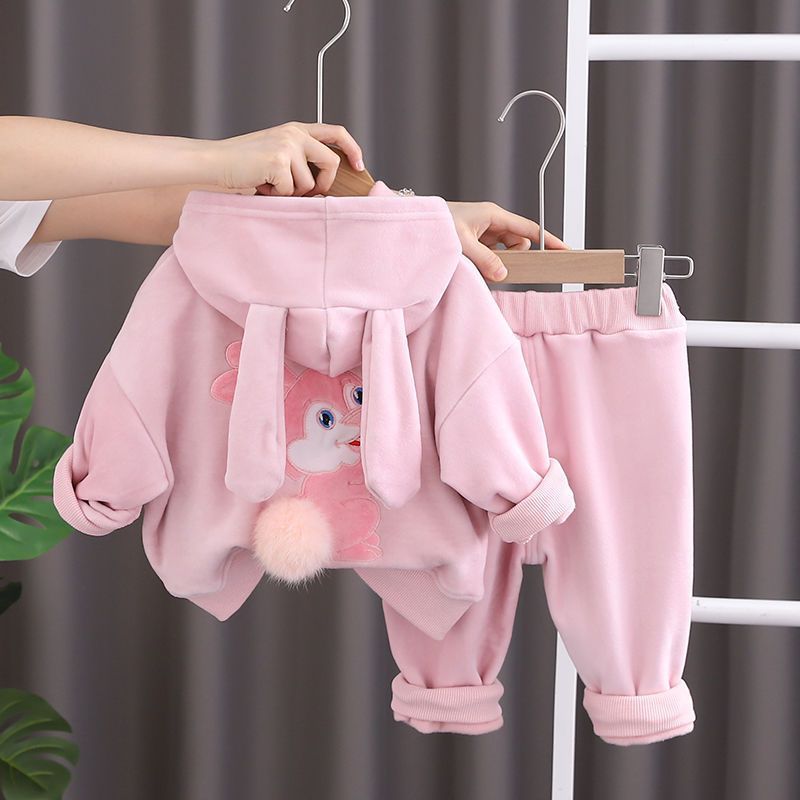 Girls Double-sided Velvet Casual Sweater Two-piece Set For Autumn And Winter New Trend Plush Childrens Clothing