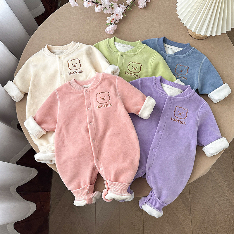 Baby autumn and winter warm one-piece home clothing plus fleece thick climbing suit