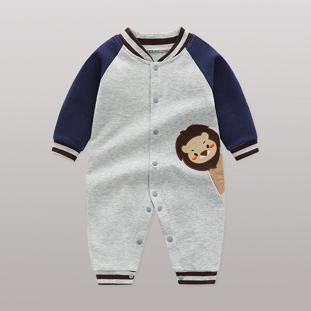 Baby's Cartoon Lion Print Casual Cotton Raglan Long Sleeve Romper, Toddler & Infant Boy's Bodysuit