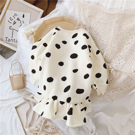 Girls spring and autumn new long-sleeved one-piece polka dot pod skirt