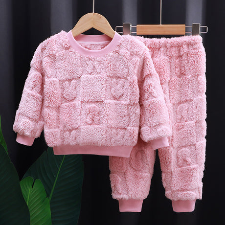 Toddler Kids Boys Girls Winter Long Sleeve Cartoon Prints Fleece Pajamas Tops Pants