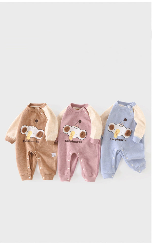 Baby spring and winter velvet and velvet cartoon elephant warm thick onesie