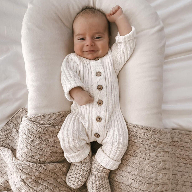 Long Sleeve Newborn Knitted Baby Jumpsuit Cotton Set Knit Top Romper