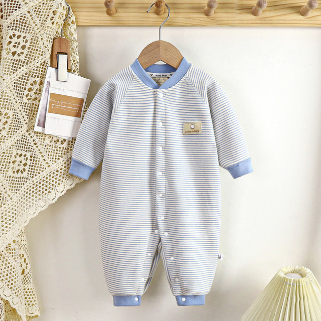 Baby autumn and winter velvet striped warm pajamas long sleeve crawling suit