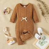 Baby Girl Solid Cable Knit Long-sleeve Jumpsuit