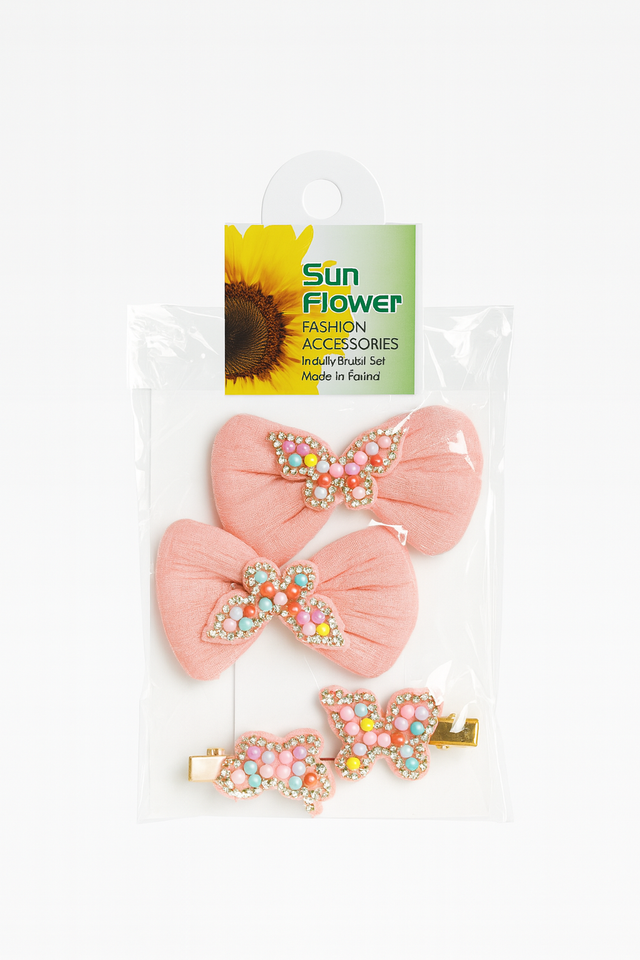 Pink Bow & Butterfly Hair Clip Set – 4 Pieces