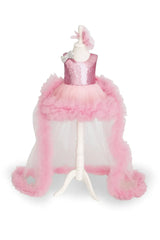 Sequin Princess Ball Gown Dress with Tulle Train