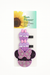 Purple Cupcake & Glitter Bow Hair Clip Set – 3 Pieces