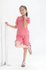 Red Casual Checked Top with Short for Girls