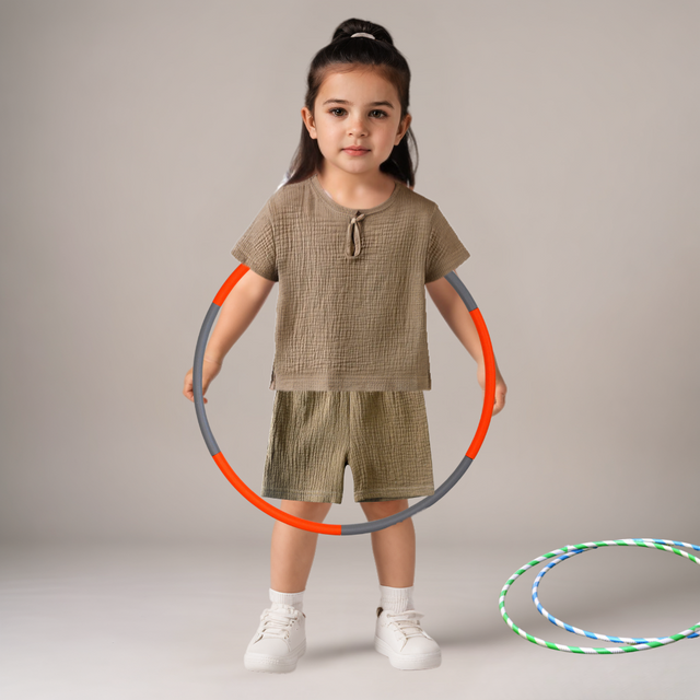 Girls 2 piece solid brown co-ord set