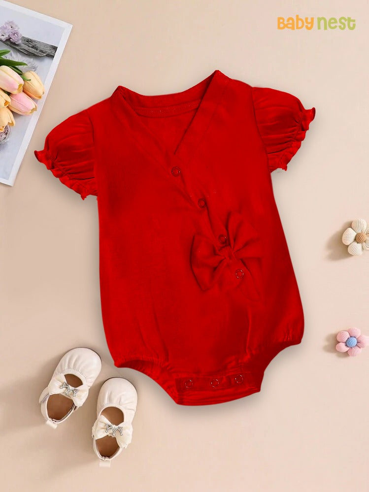 Baby Onesie V-Neck Romper -Red