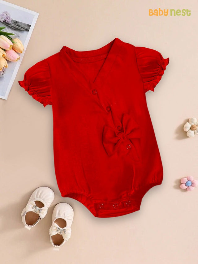 Baby Onesie V-Neck Romper -Red