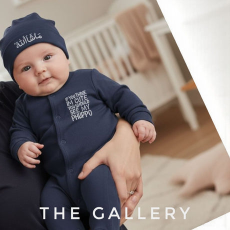 Navy Baby Outfit Set – Cute Phuppo Quote Romper with Matching Hat