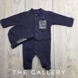 Navy Baby Outfit Set – Cute Phuppo Quote Romper with Matching Hat