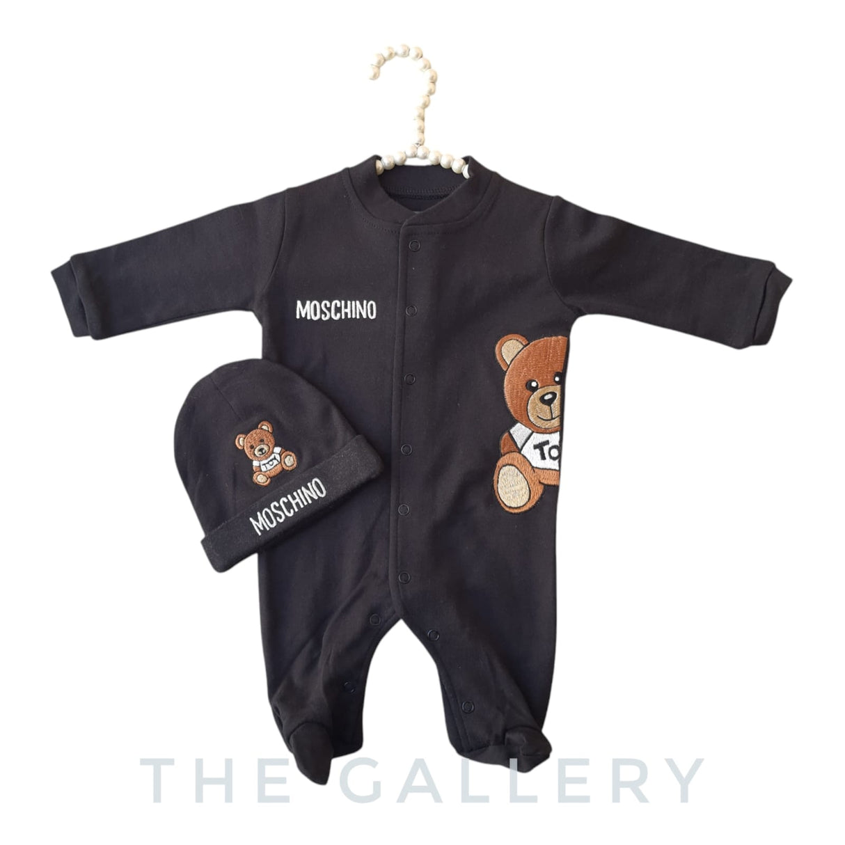 Moschino Baby Romper with Matching Cap – Teddy Bear Embroidery