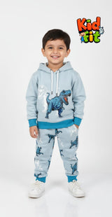 Blue Dino Print Kids Hoodie & Pajama Set