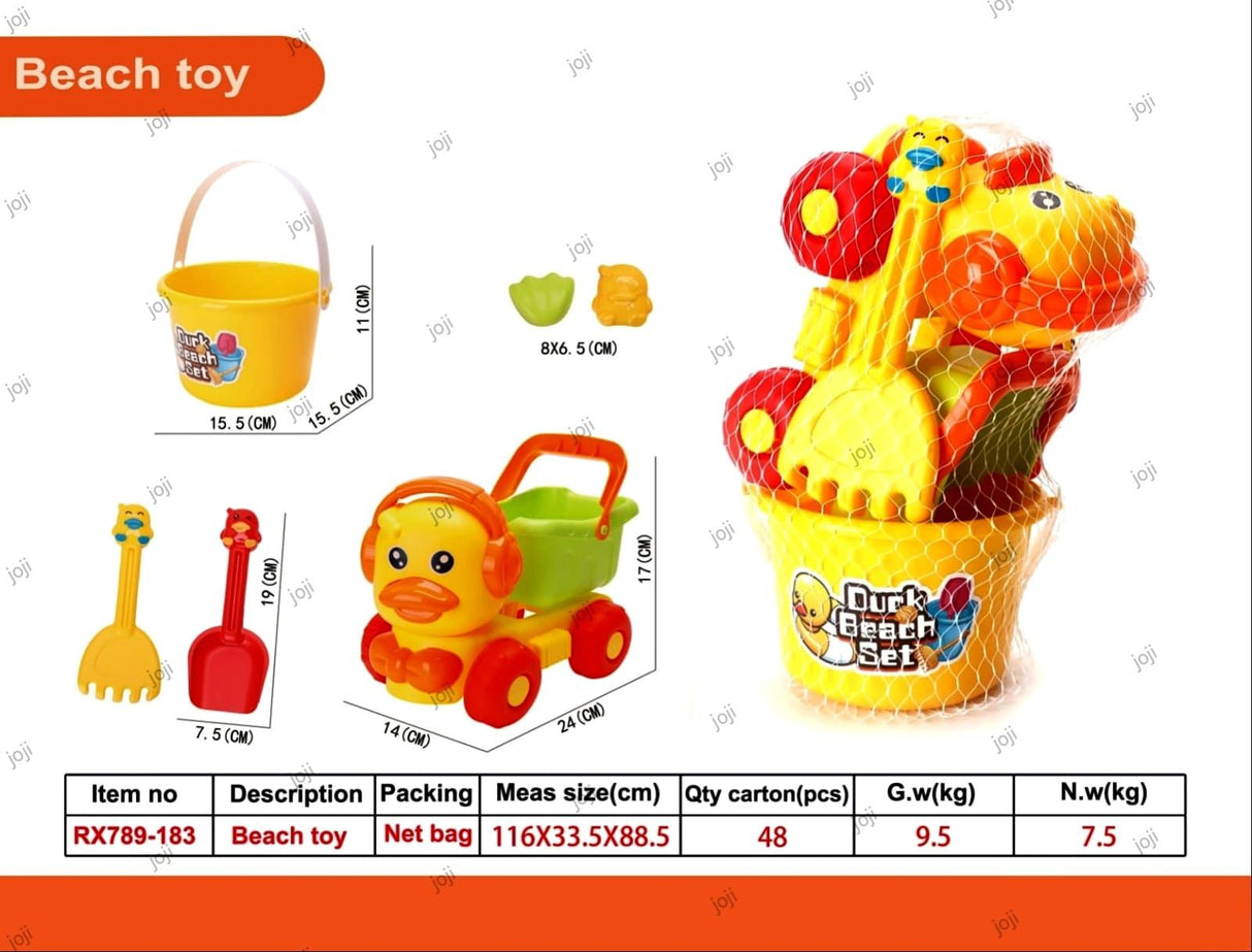Duck Beach Toy Set – Kids Sand Play Set with Bucket, Tools & Pull Cart