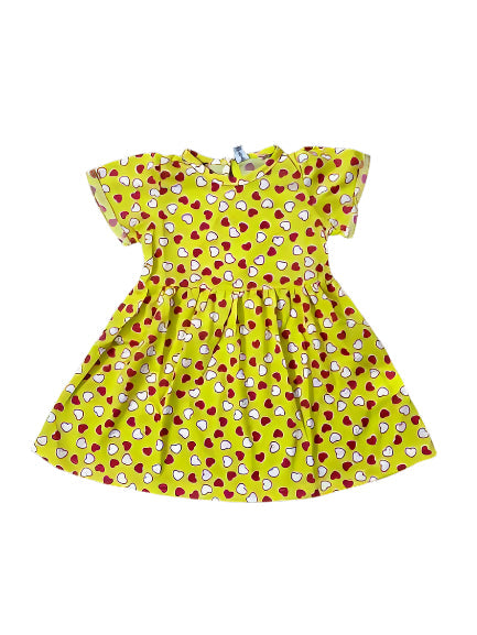 Dopo Dopo Yellow Hearts Printed Frock For Girls