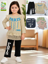 Girls' Paris-Themed Ruffle Top and Pants Set in Soft Slub Jersey