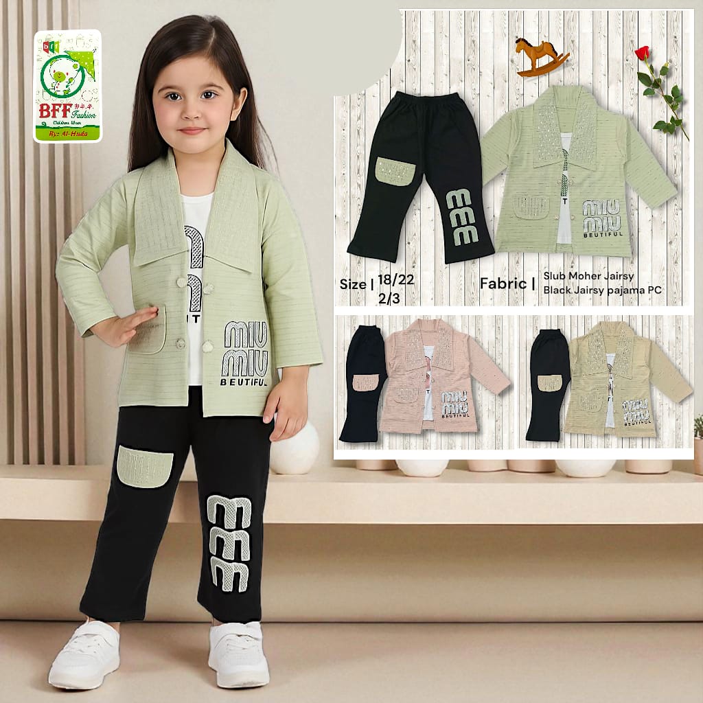 Girls Casual Wear Set with "MIU MIU Beautiful" Print Jacket & Pajama