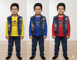 Boys Outfit Set with Printed Adidas-Style T-Shirt, Denim Vest & Jeans