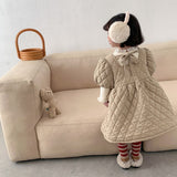 Autumn and winter baby girls thickened with cotton plaid pongee skirt solid color dress - MomYom PK