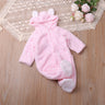 Autumn and winter warm baby solid color button coral velvet cute hooded long - sleeved foot crawling suit - MomYom PK