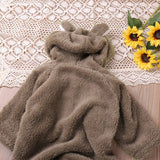 Autumn and winter warm baby solid color button coral velvet cute hooded long - sleeved foot crawling suit - MomYom PK